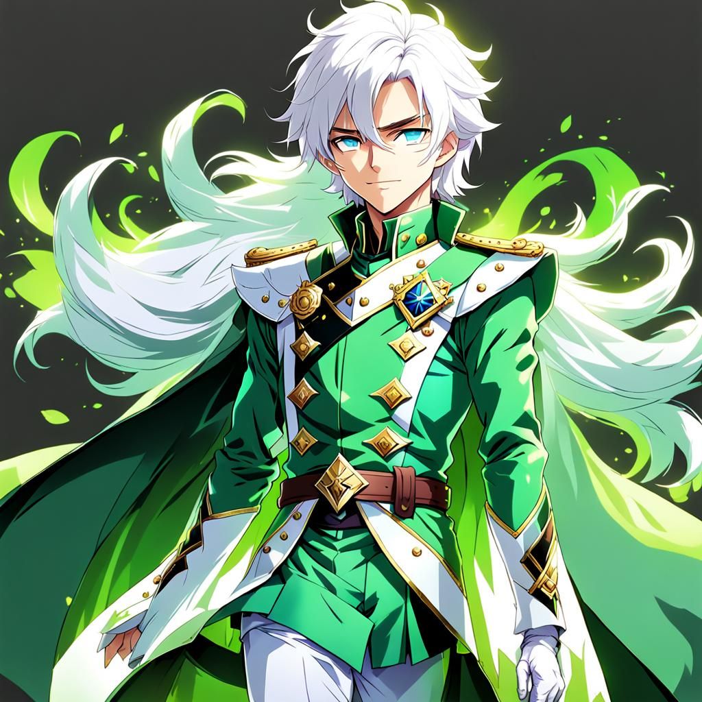 Happy White-Haired Prince in Cel-Shaded Anime Style