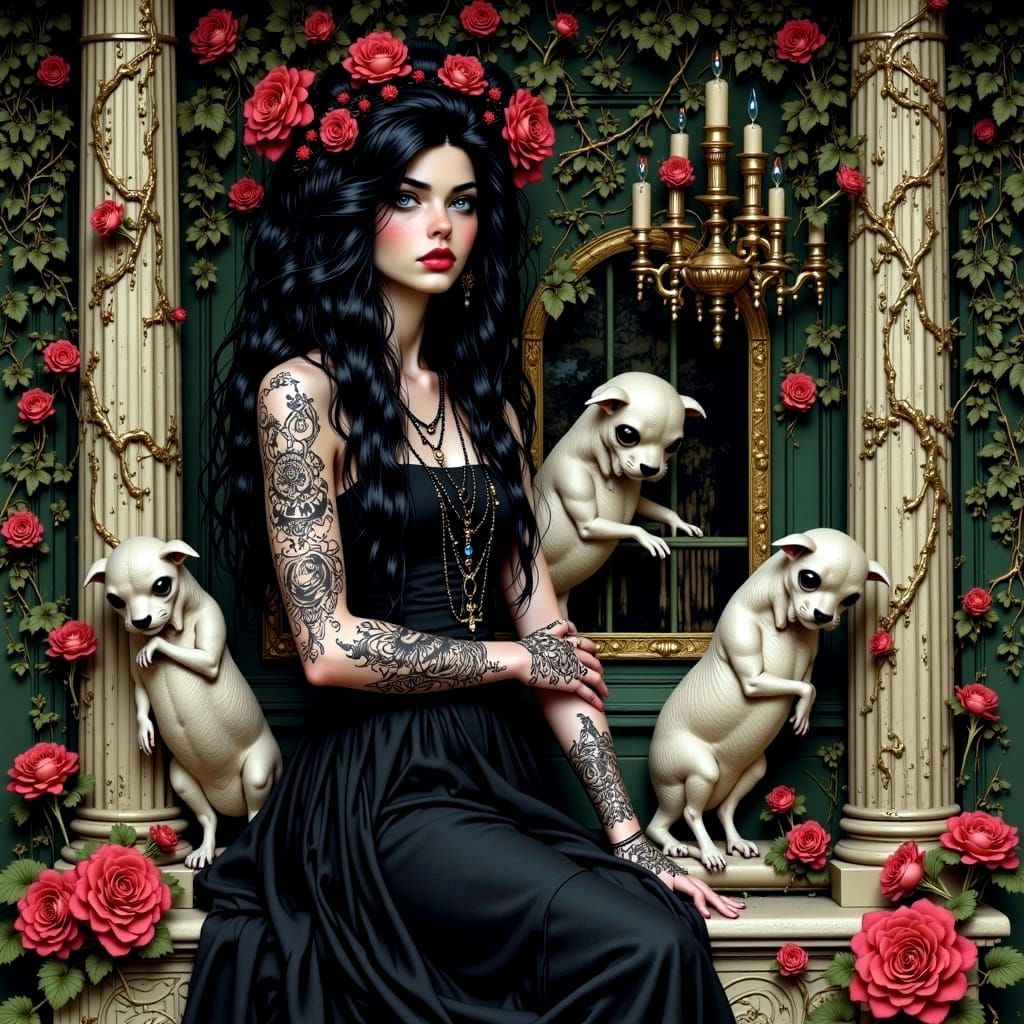 Surreal Gothic Punk Beauty in Baroque Garden