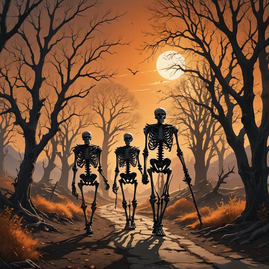Skeleton and Grim Reaper on Tranquil Path