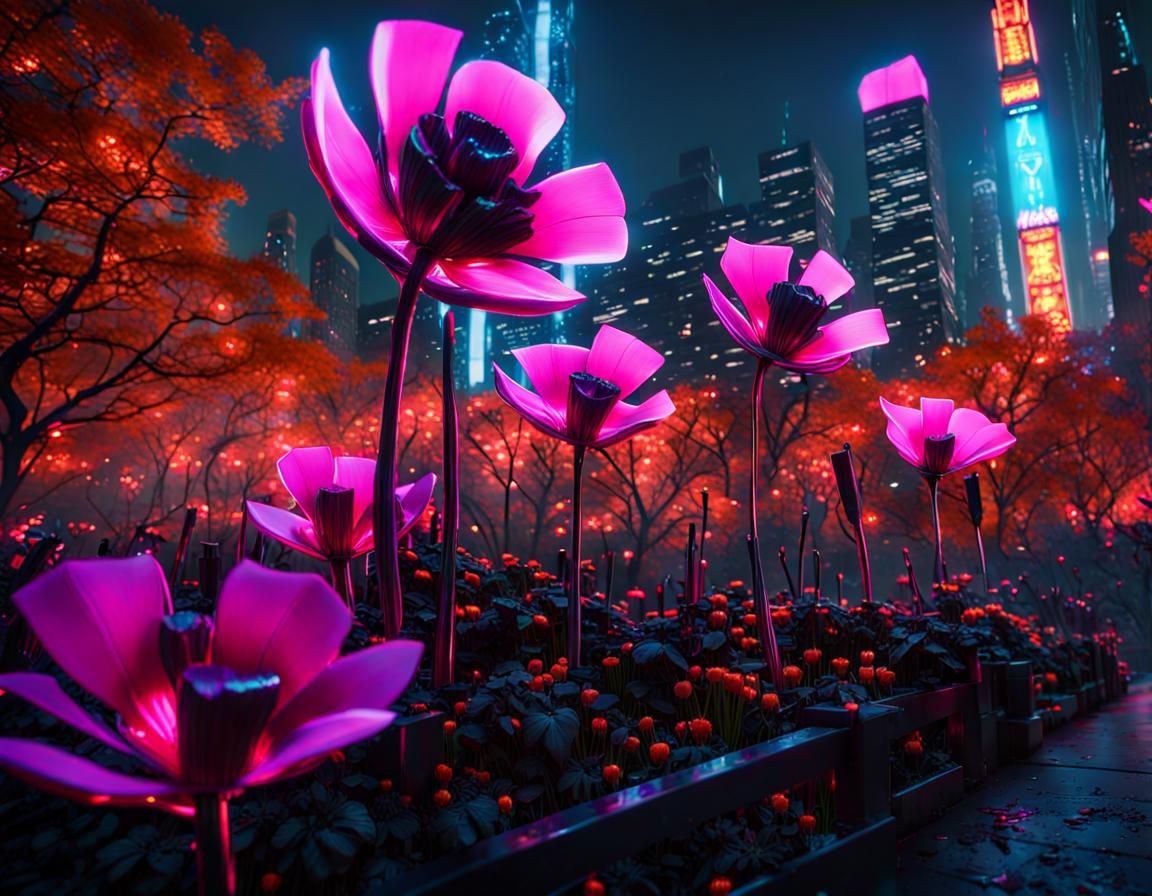 Cyberpunk Metal Flowers Bloom in Central Park