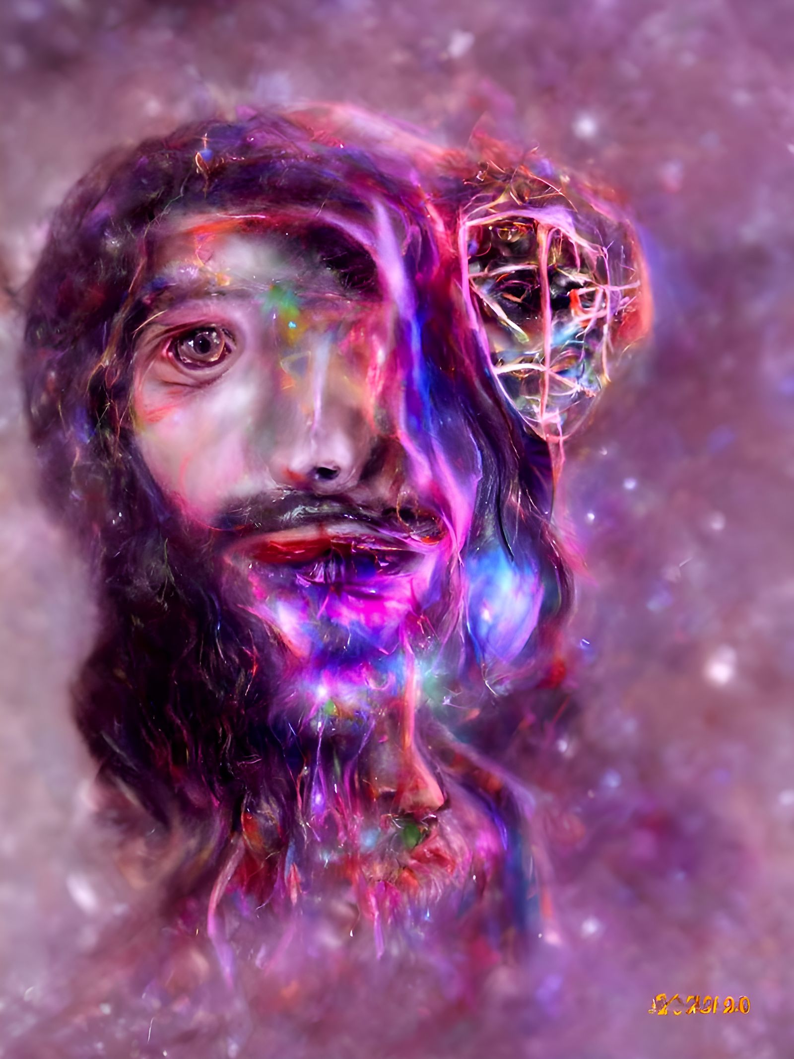 Cosmic Face of Christ Holographic Illustration
