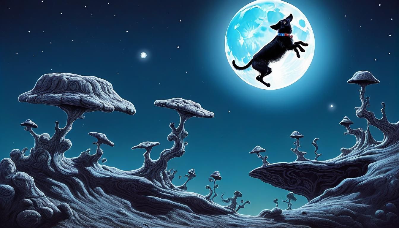 Dog jumping over the moon