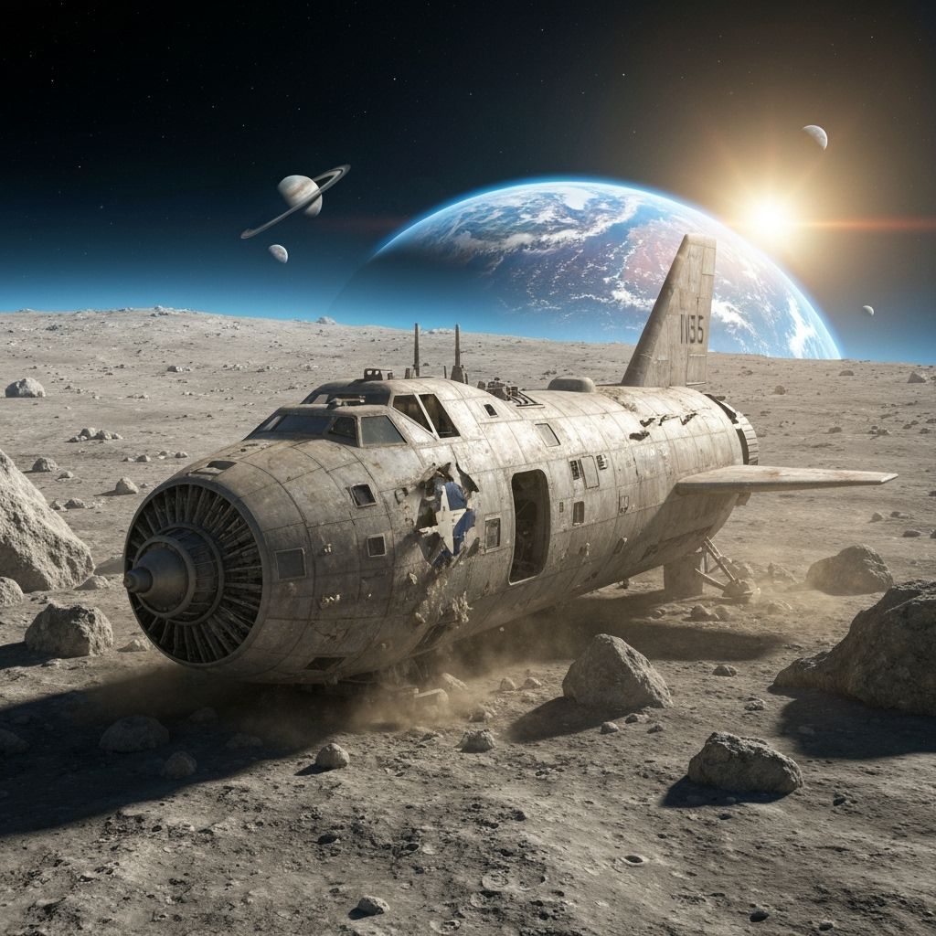 Retro Spaceship on Moon with Earthrise, Street Art