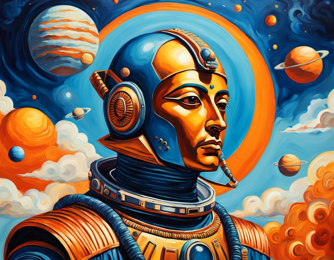 Tutankhamun as Astronaut in Surrealist Sci-Fi Painting