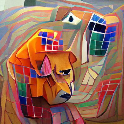 Colorful Cubist Painting of a Sad Dog