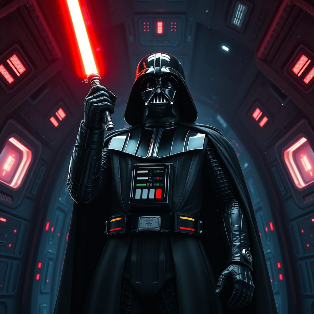 Dark Lord in Epic Battle Stance with Red Lightsaber