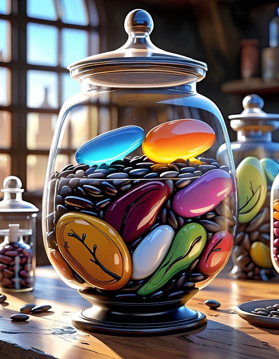 Vibrant Dry Bean Jar in a Warm Kitchen Light