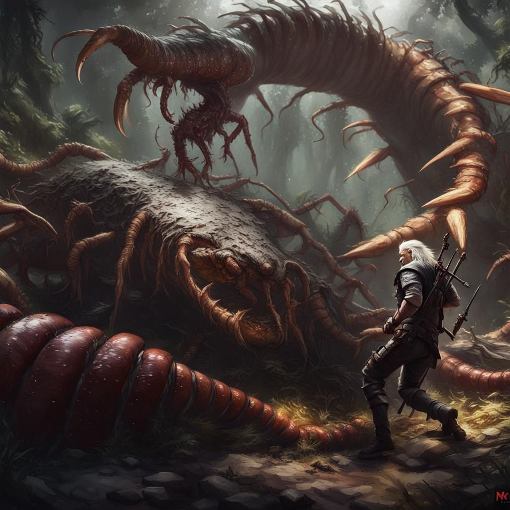 Witcher vs. Centipede: Dark Fantasy Concept Art