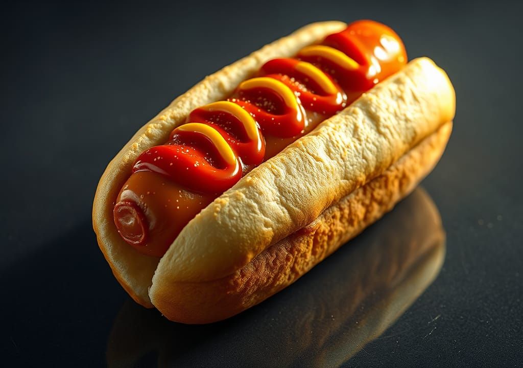 Crispy Hotdog with Ketchup and Mustard in CGI Style