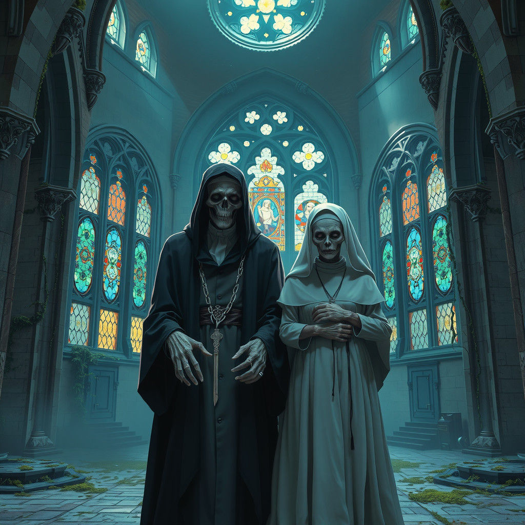 Undead Priest and Nun in Abandoned Cathedral