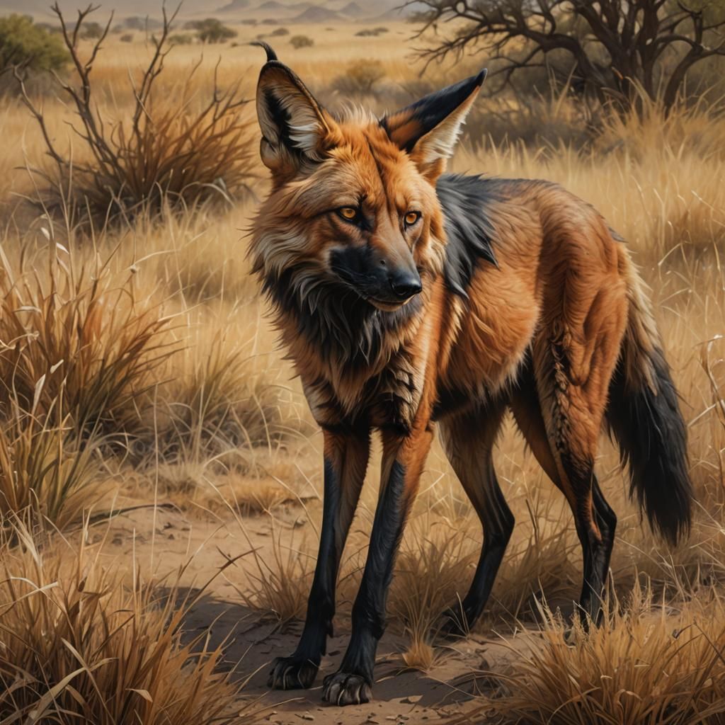 Hyperrealistic Maned Wolf Portrait in Splash Art Style