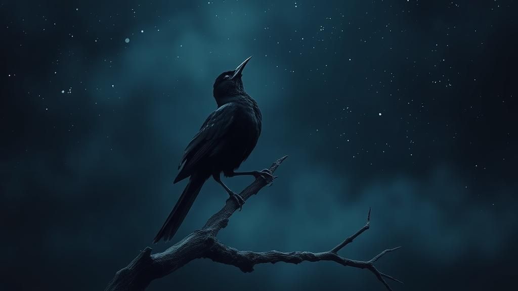 Surreal Blackbird Singing Under Midnight Sky