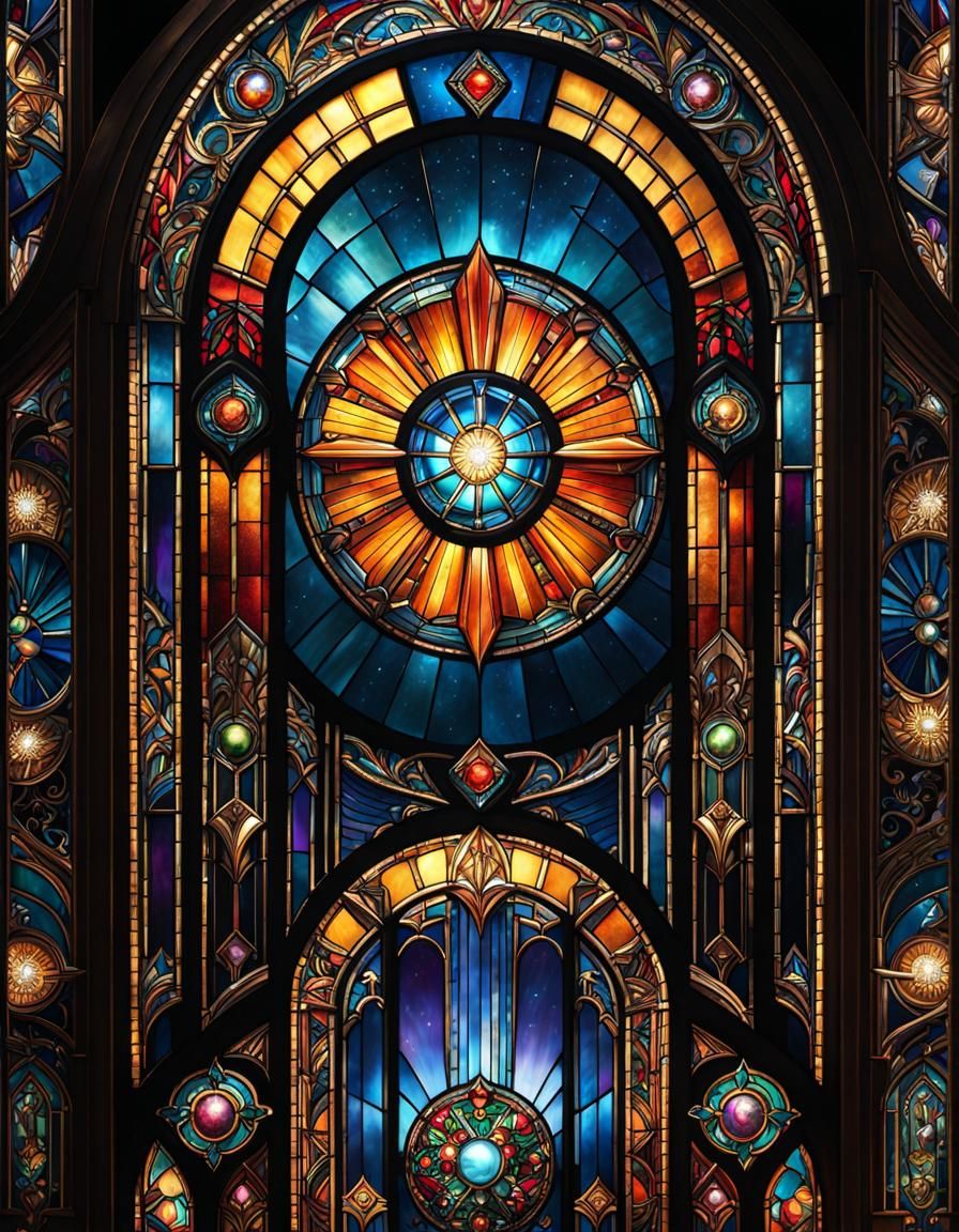 Art Deco Starburst Stained Glass Window