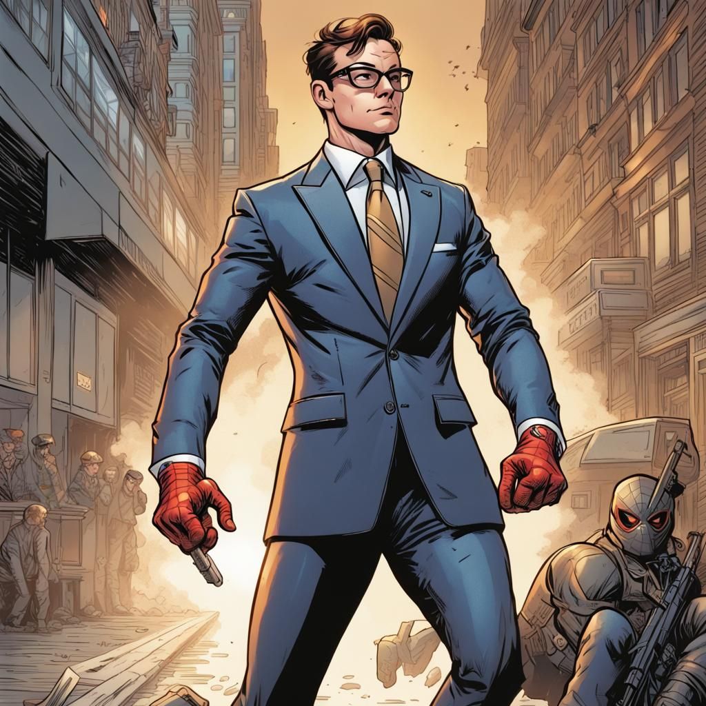 Spider-Man in Kingsman Suit: Comic Book Art