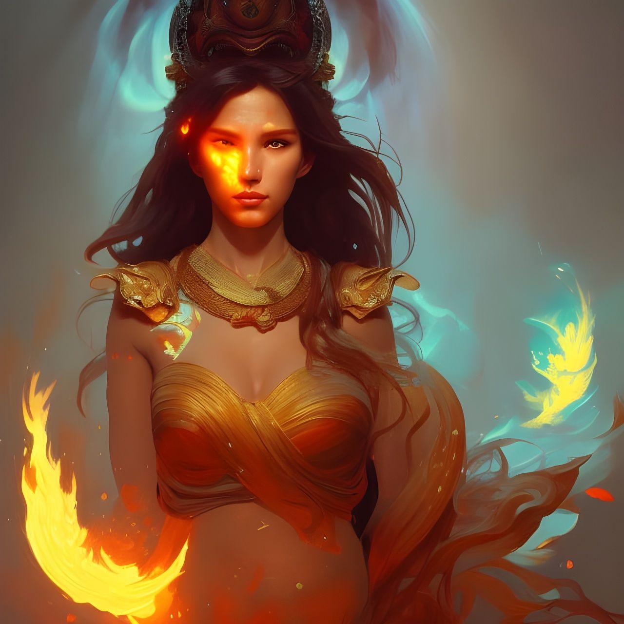 Fiery Goddess Portrait in Detailed Fantasy Art