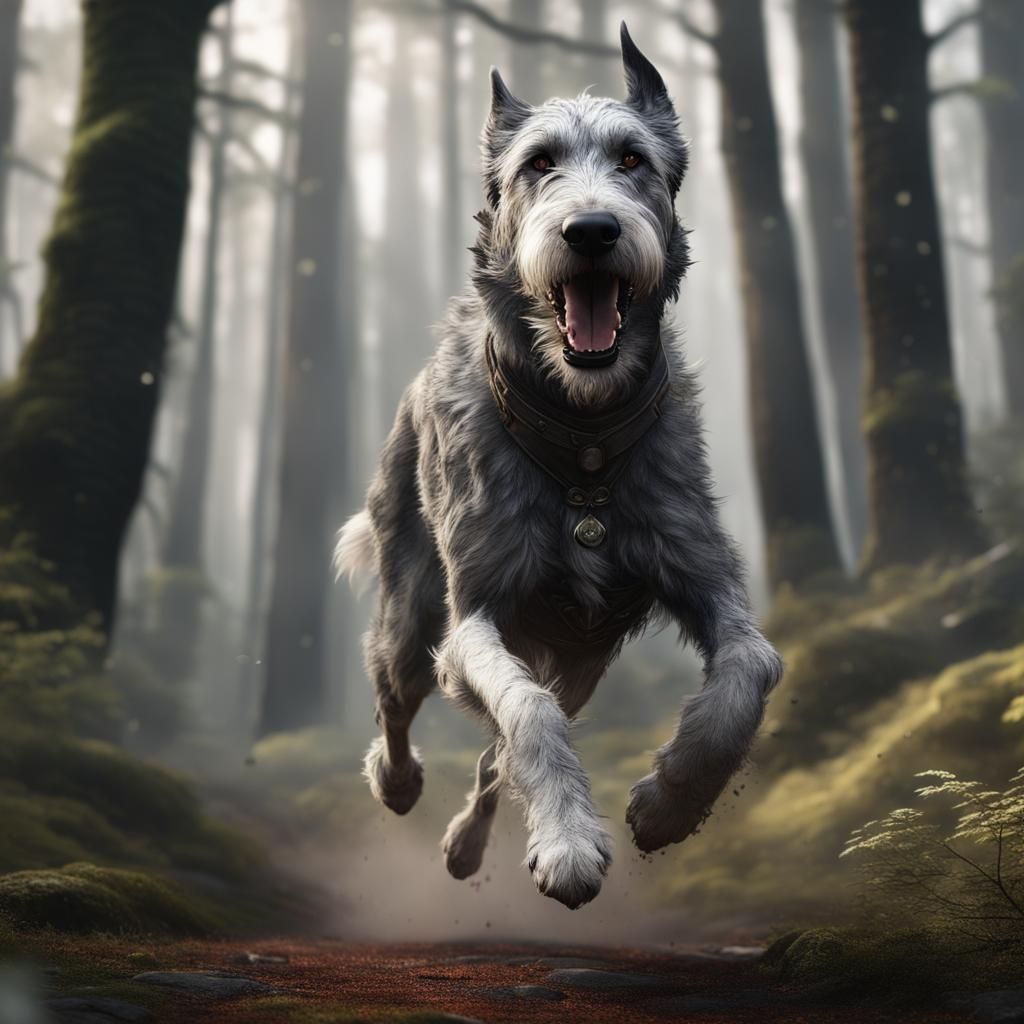 Irish Wolfhound Running Through Forest: Fantasy Concept Art