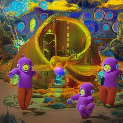 Teletubbies in a Psychedelic Astral Illustration