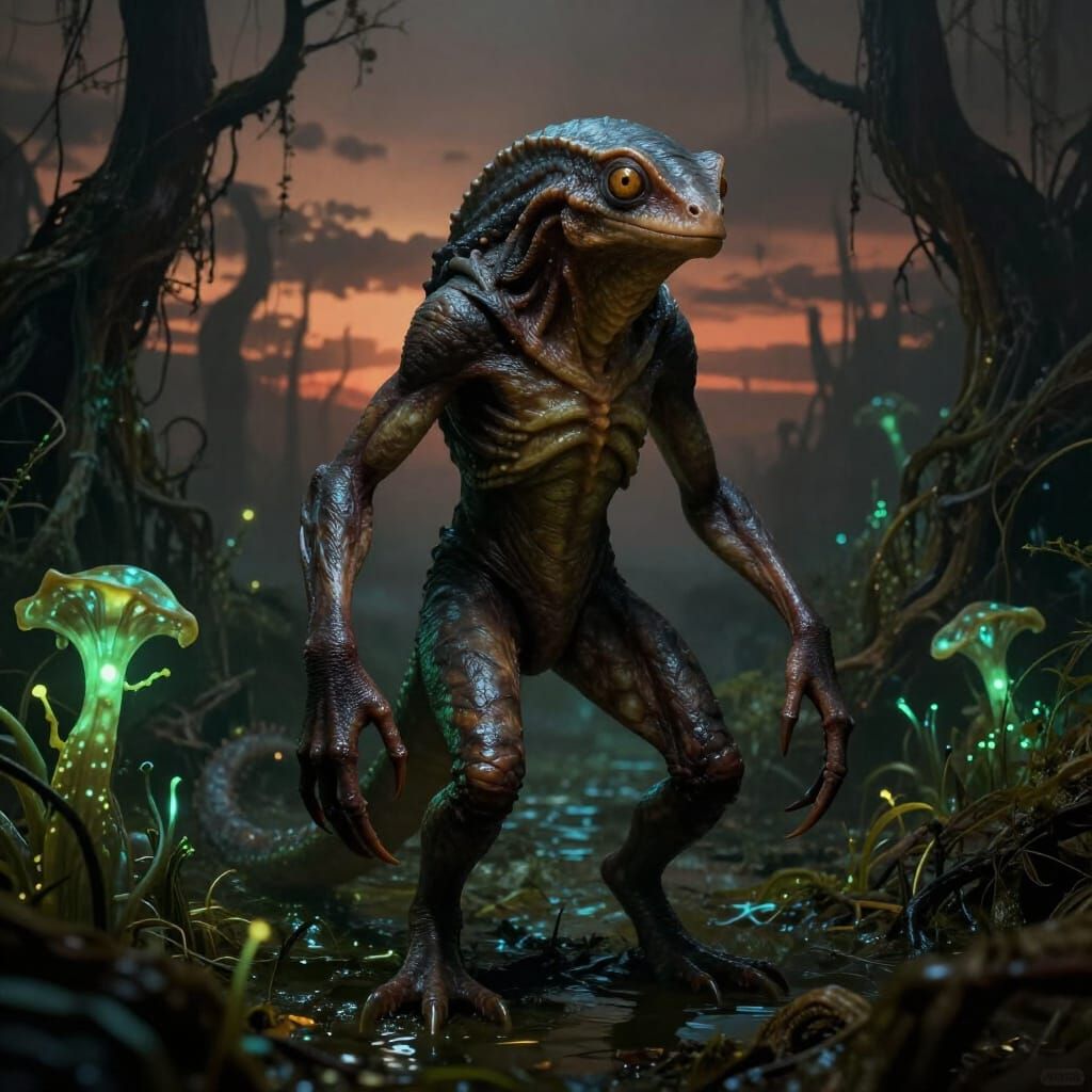 Surreal Swamp Creature: Dark Fantasy Amphibian Humanoid