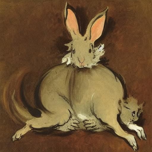 Surreal Rabbit with Dangerous Aura, in Goya Style