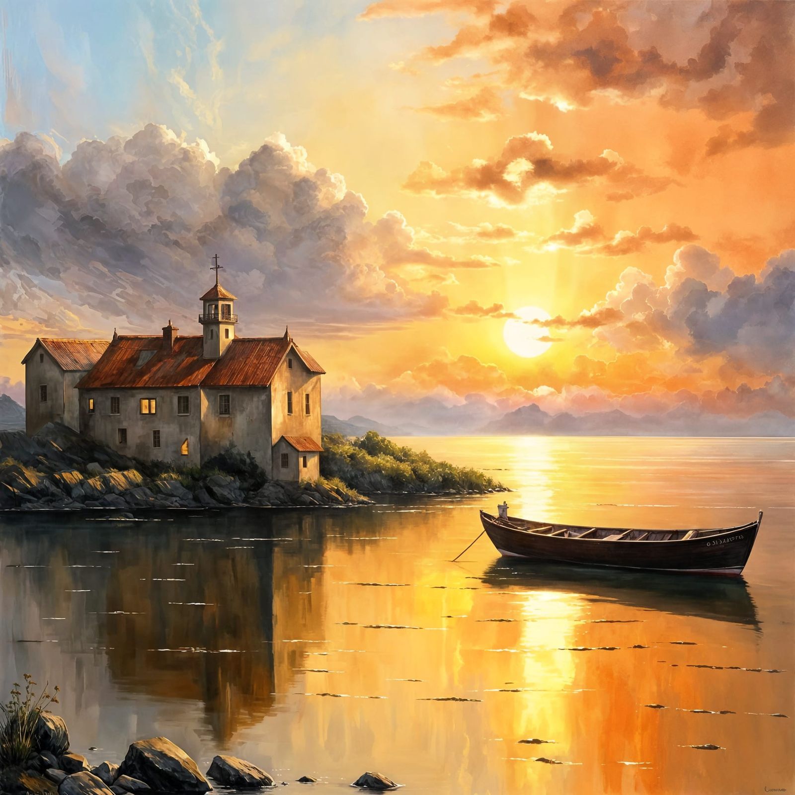 Serene Sunset Seascape with Golden Light