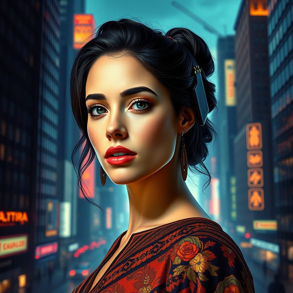Surreal City Goddess in Gritty Realism Style