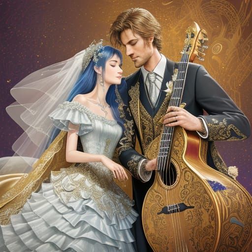 Musical Fairytale: Groom in Guitar Dress, Bride in Piano Dre...