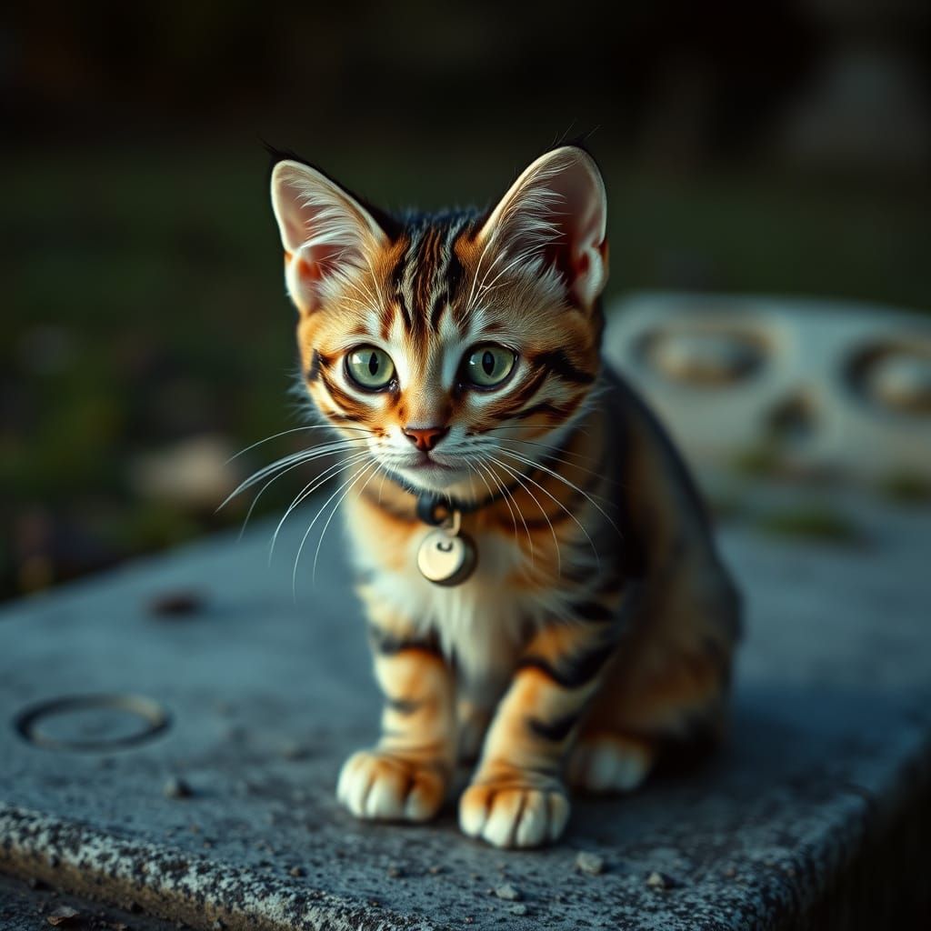 Sad Cat on Grave in Cinematic Style