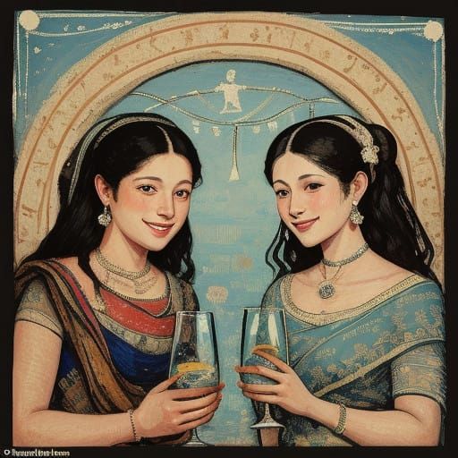 Joyful New Parents in a Vibrant Impressionist Warli Painting