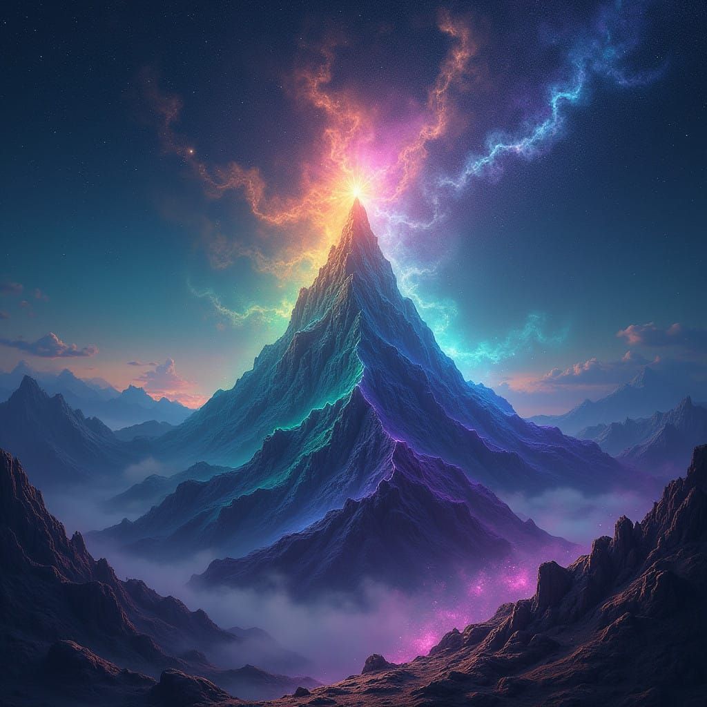 Radiant Fae Mountain in Ethereal Night Scene