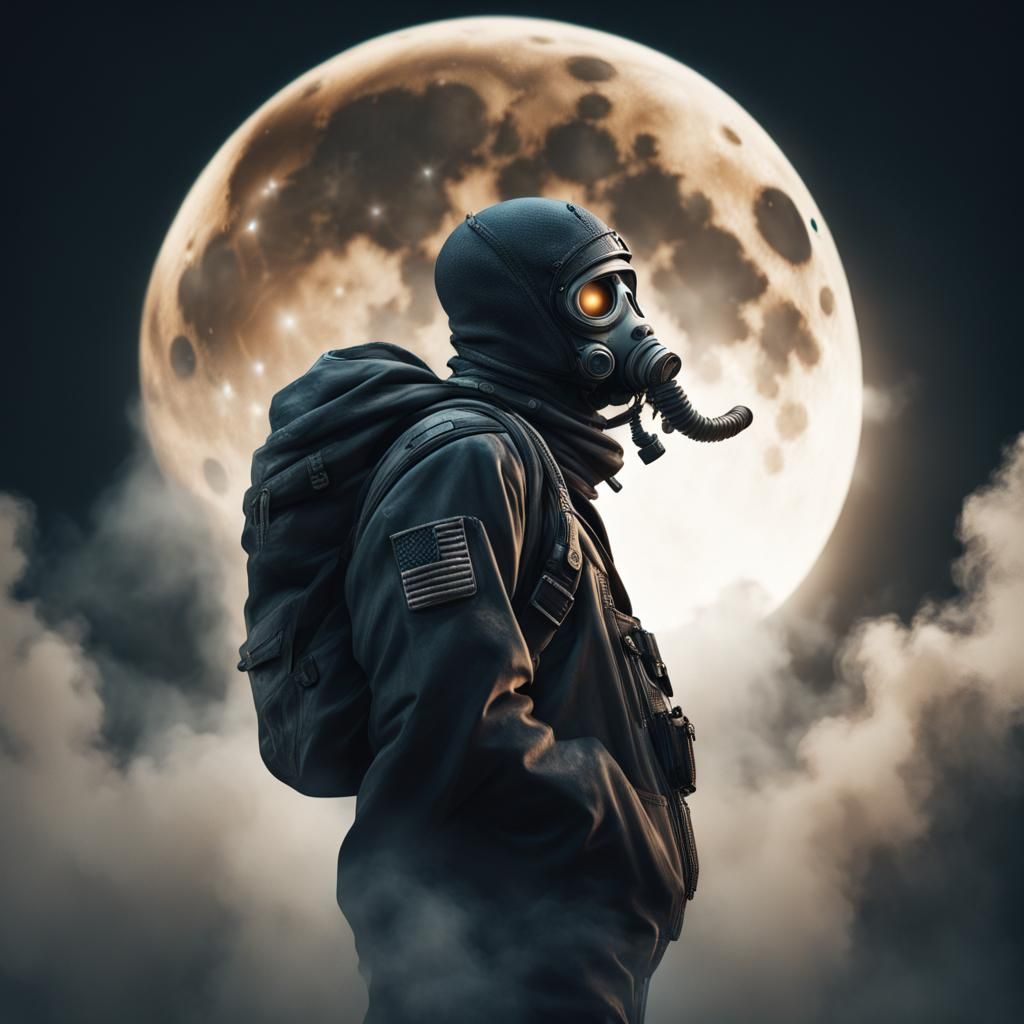 Bionic Figure Gazing at Moon in Dramatic Digital Art