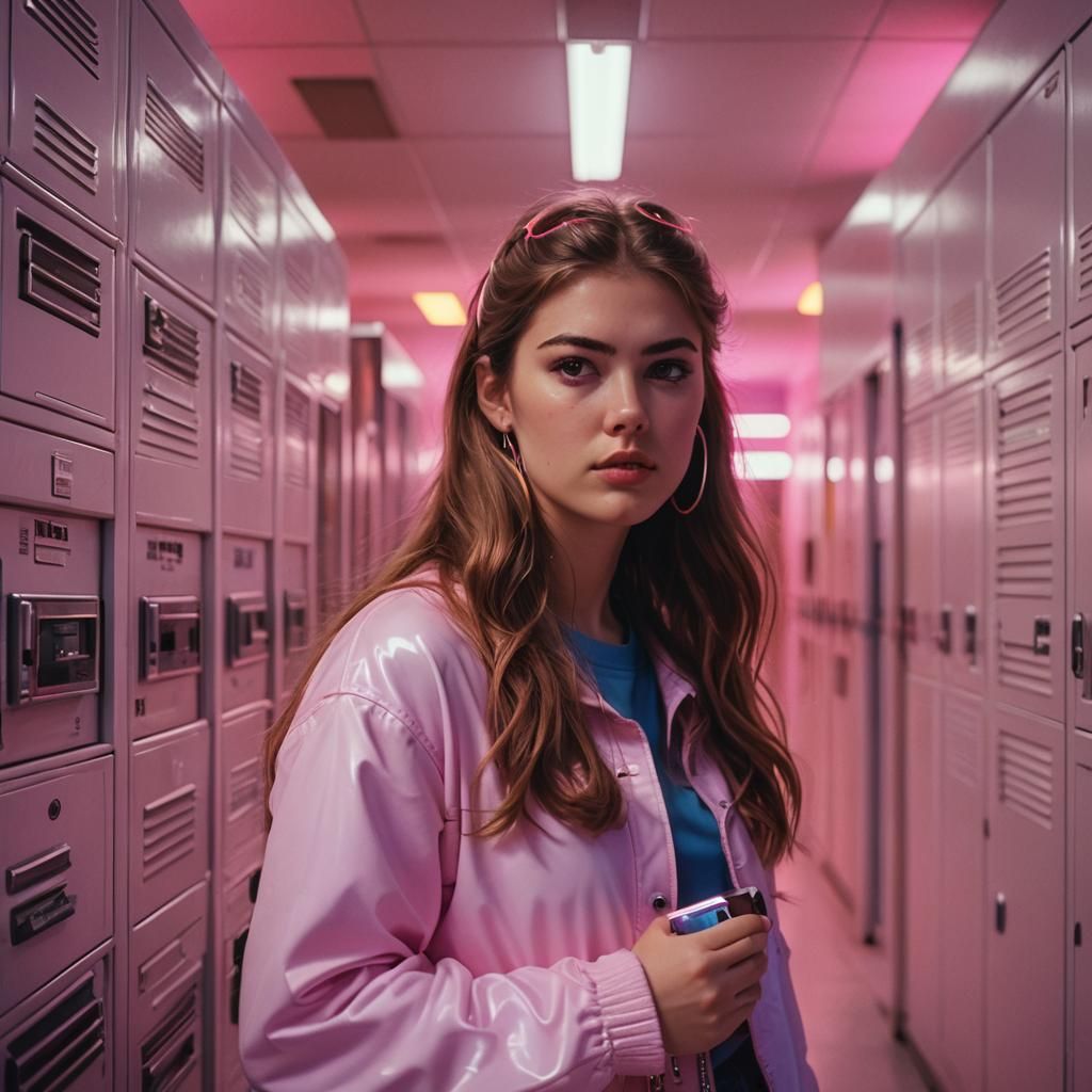 Teen Girl in Synthwave Neon Retro Style