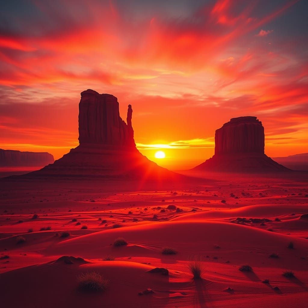 Vibrant Red Desert Sunset Landscape