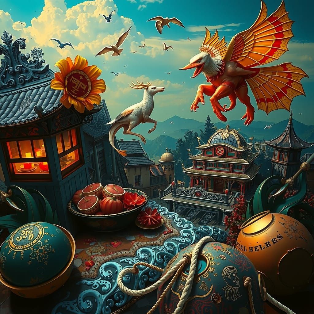 Intricate Calligraphic Art in Black, White, and Gold