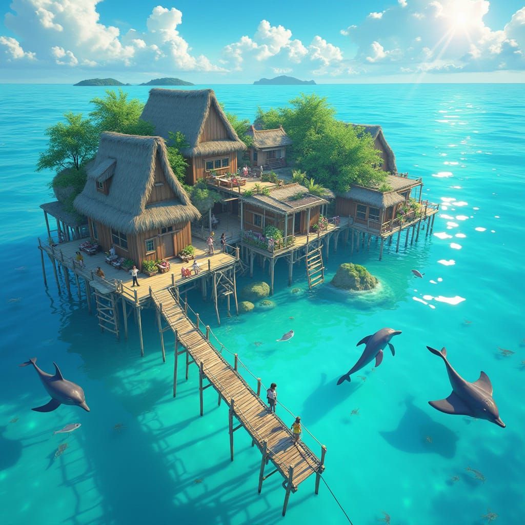 Vibrant Village on Stilts in Turquoise Water