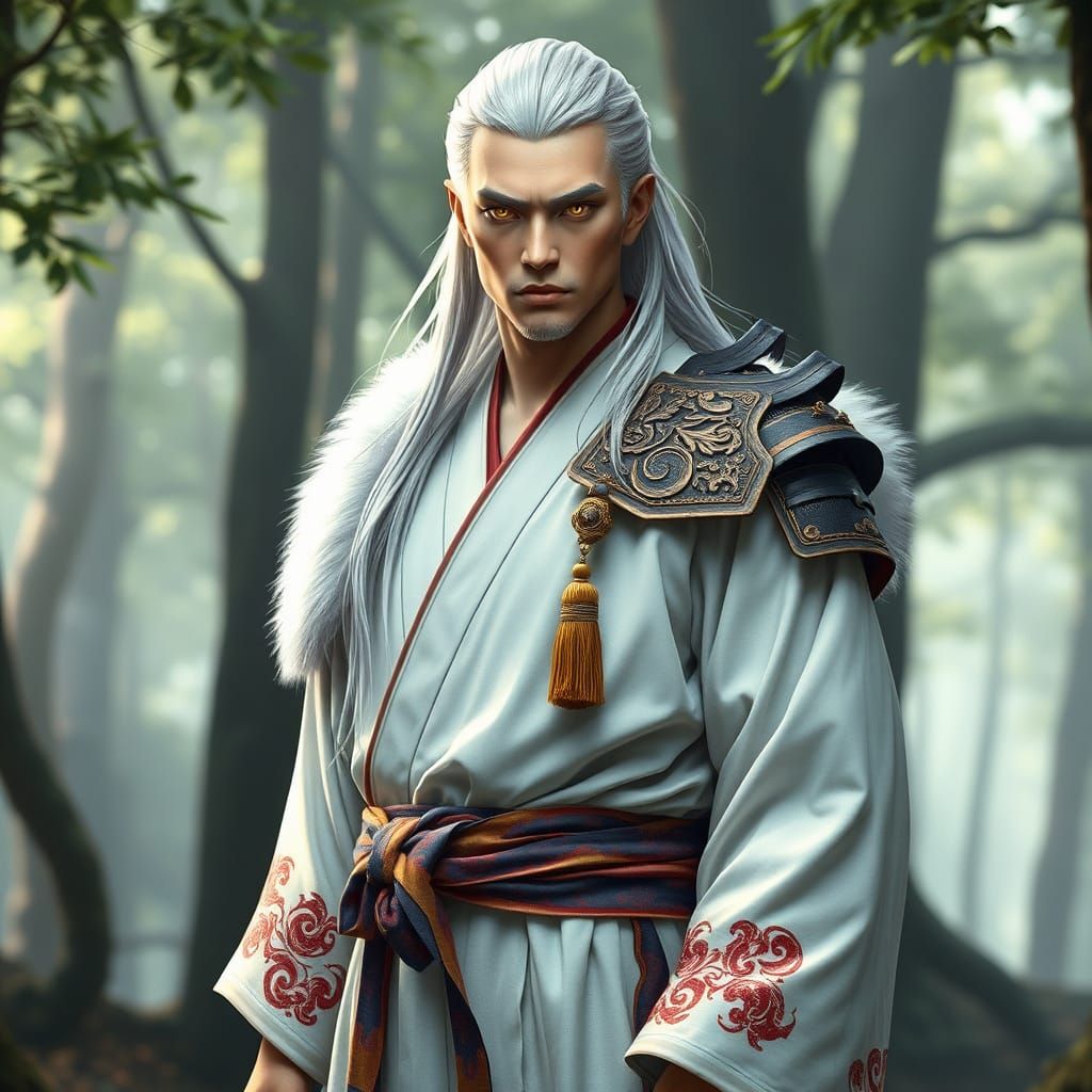 Ethereal Warrior in Traditional Japanese Attire