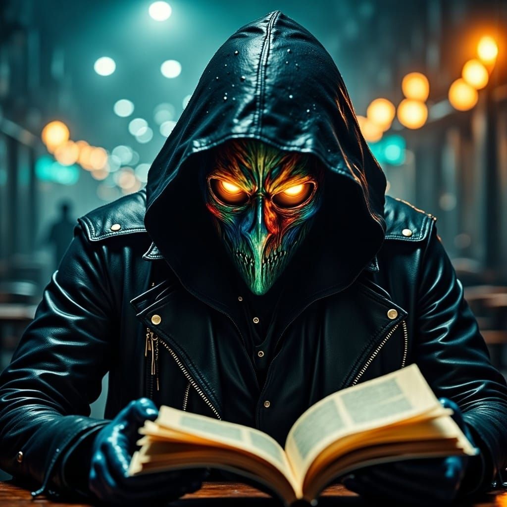 Wrestler in Mask Reads Comic Book in Cafe