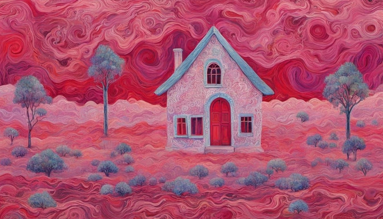 Surreal Pink and Red Abstract Landscape in Fauvist Style