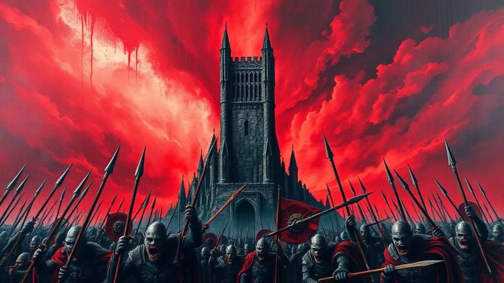 Isengard Besieged by Orcs in Graffiti Art Style