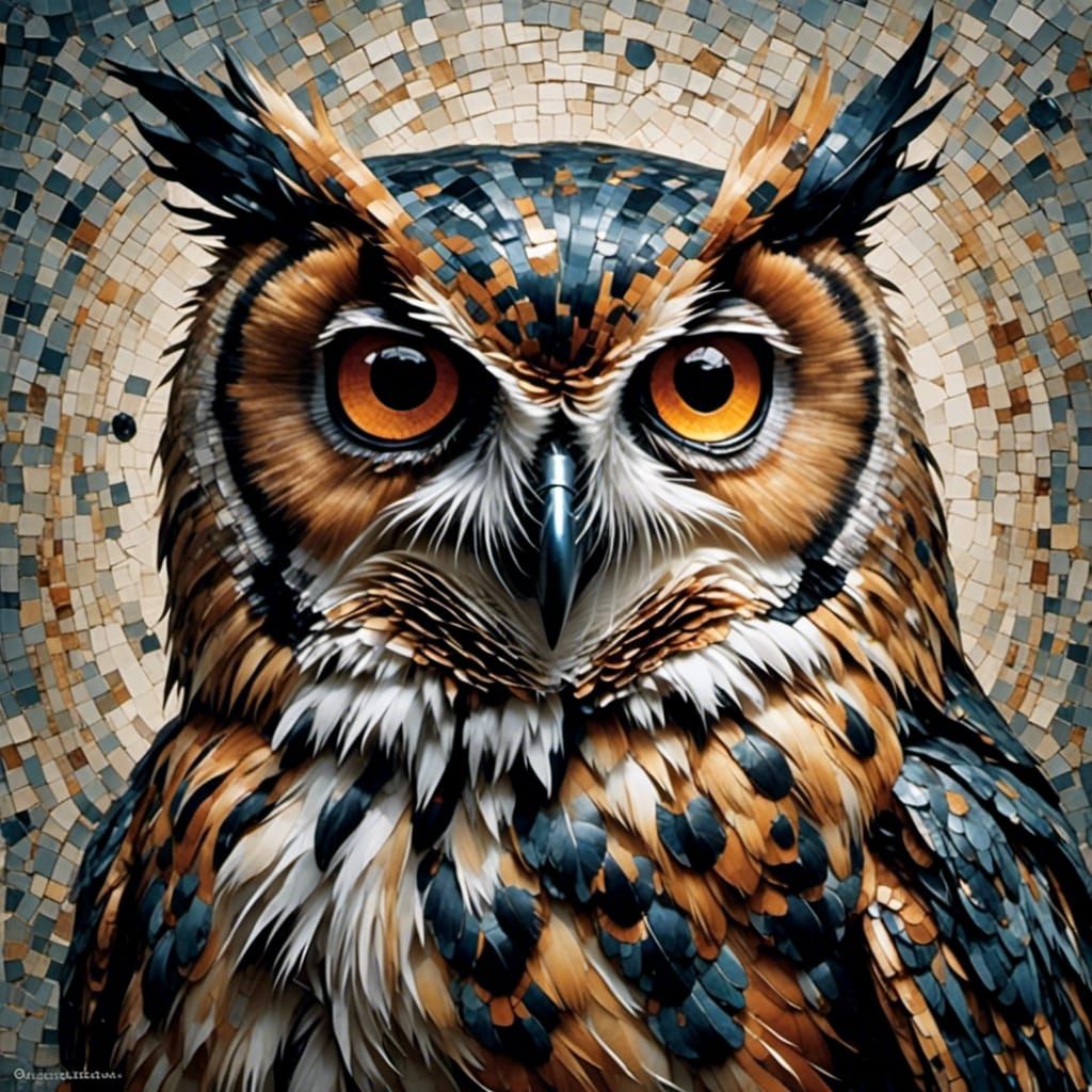 Mosaic Owl Portrait: A Unique AI Rendition