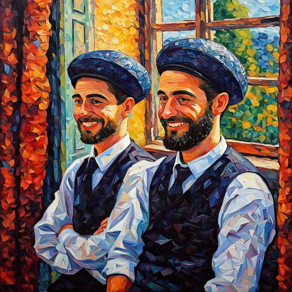 Hasidic Boy Smiles on Shabbat in Neo-Impressionist Painting