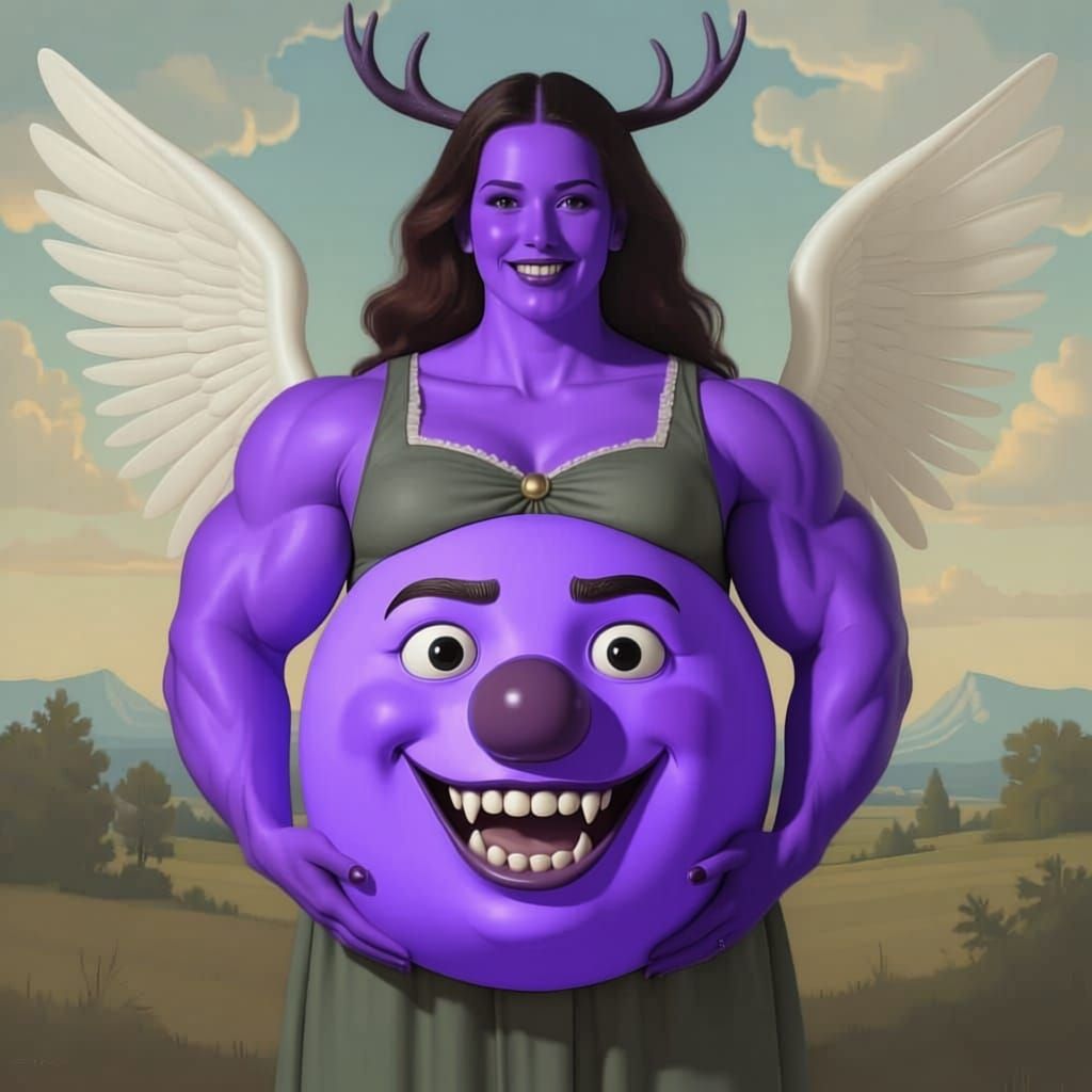 Purple-Bellied Clown God with Antlers and Muscles