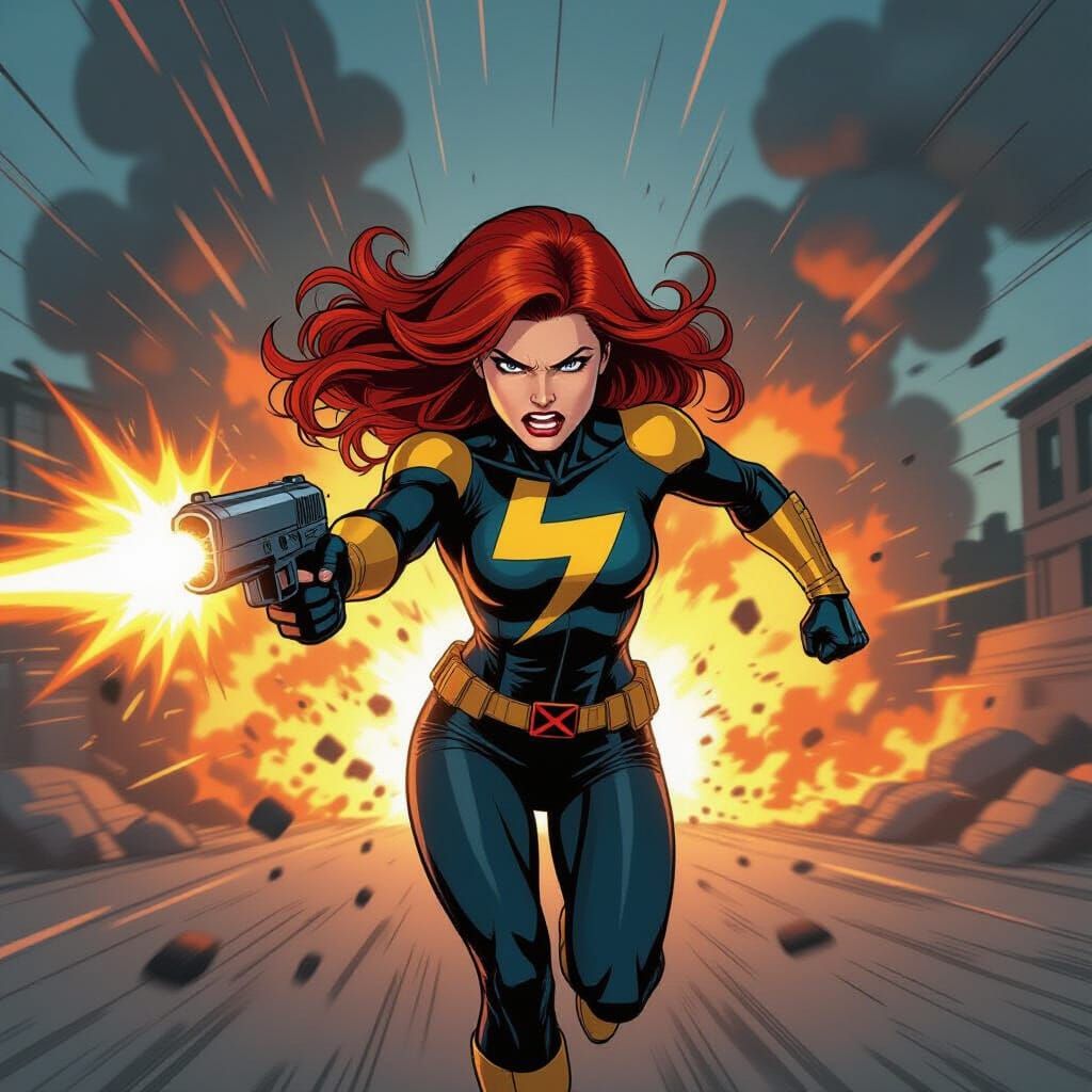 Jean Grey Flees Explosion With Adamantium Gun