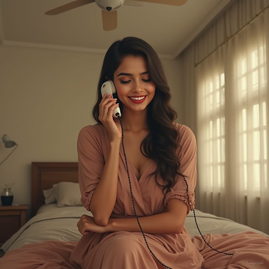 Joyful Bangla Girl in Minimalist Bedroom, Digital Painting