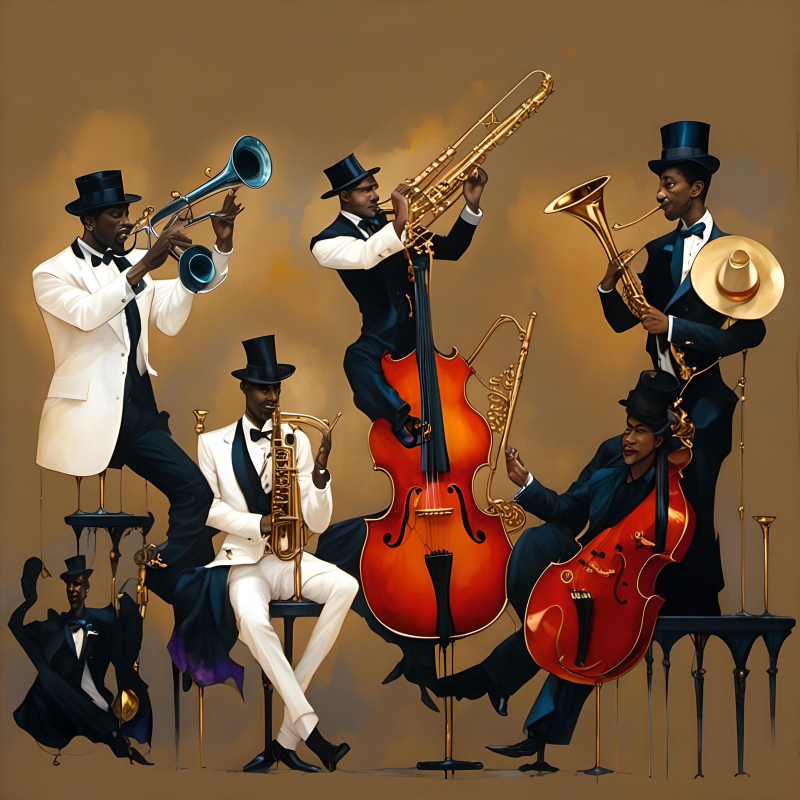 Fantasy Jazz Musicians in Detailed Ink Style
