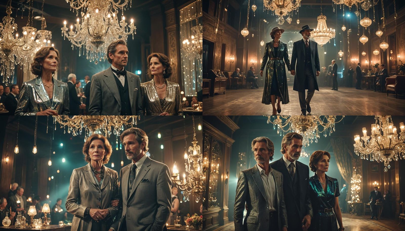 Elegant Couple Lit by Holographic Chandeliers