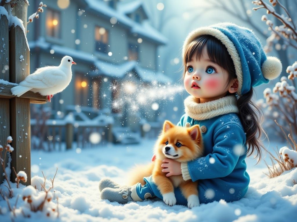Frosty Girl's Winter Wonder in Hyperrealistic Watercolor