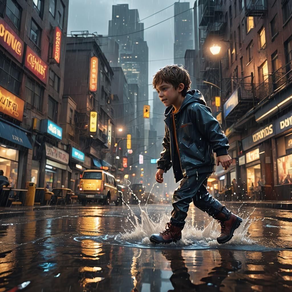 Children Playing in Puddles: 3D Game Cinematic