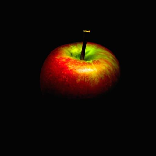 Illuminated Reddish-Green Apple on Black Background
