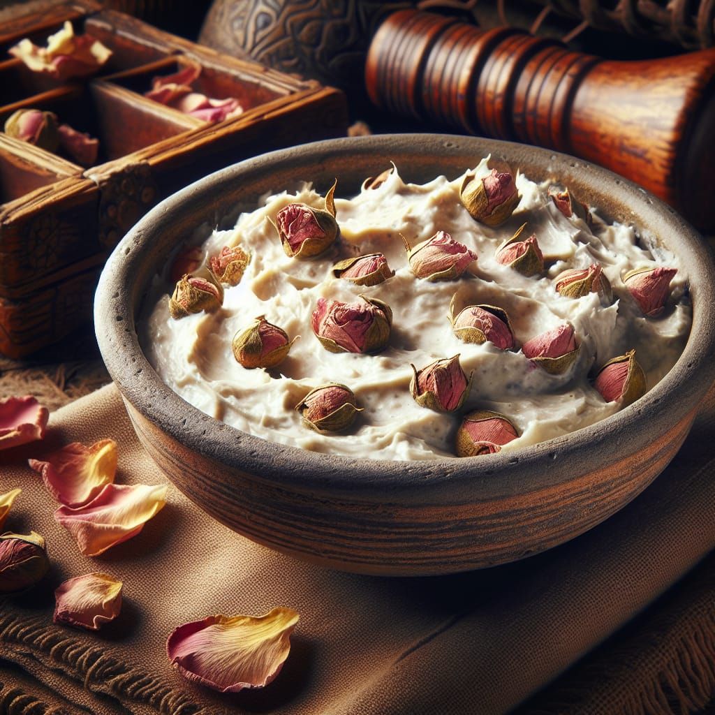 Medieval Bulgarian Rose Hair Balm in Rustic Bowl