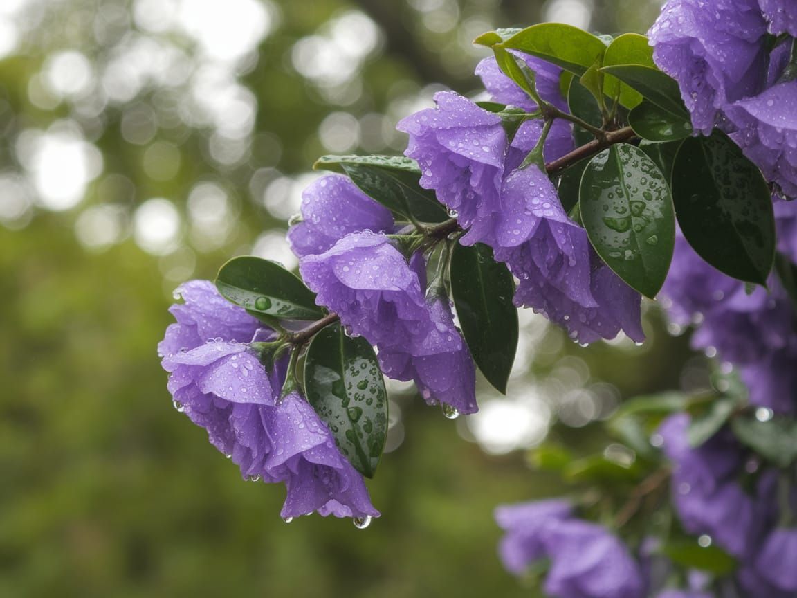 Deep Purple Blooms in Summer Rain